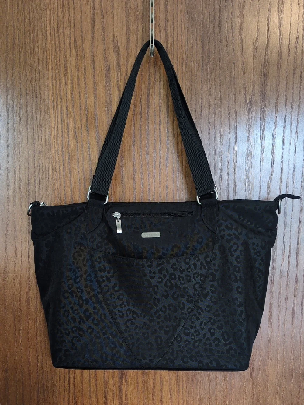 Baggallini Black Leopard-Print Laptop Tote